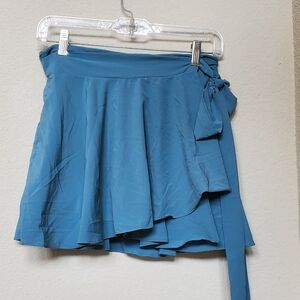 HALARA Teal Blue Asymmetrical Wrap Mini Skort with Side Tie. Size Medium